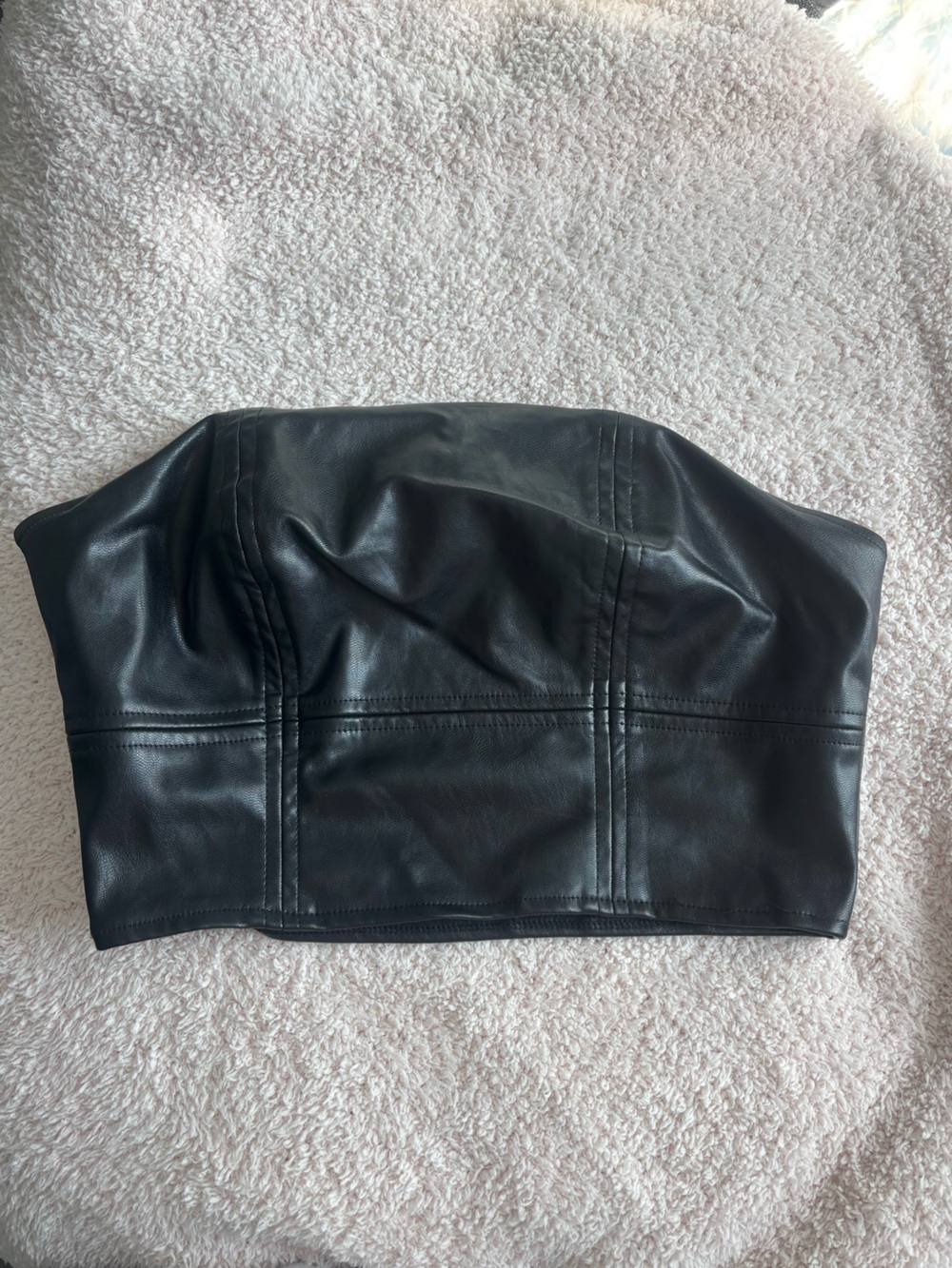 Missguided Black Faux Leather Strapless Crop Top